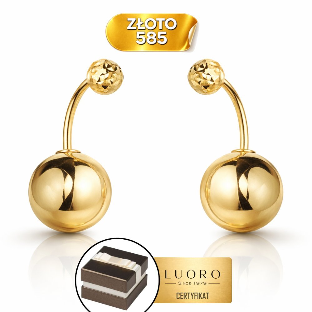 KOLCZYKI ZŁOTE 585 14K DIORO DIAMENTOWANA KULKA 28 MM WKRĘTKI ELEGANCKIE