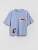 Koszulki dla chłopców - Reserved - Bawełniany t-shirt z nadrukiem - jasnoniebieski - miniaturka - grafika 1
