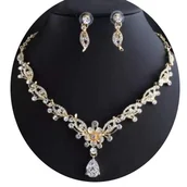 Zestawy biżuterii dla kobiet - Złoty Naszyjnik Z Cyrkoniami I Kolczykami Biżuteria 2W1 B54B - miniaturka - grafika 1
