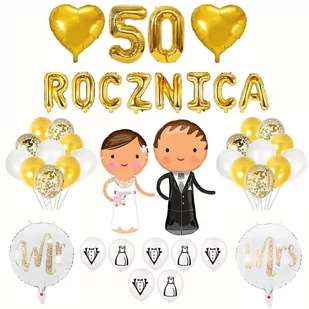 50 ROCZNICA ŚLUBU BALONY DEKORACJA ZESTAW ZŁOTY - Wesele i ślub - miniaturka - grafika 1