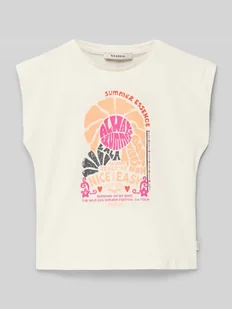 T-shirt z mieszanki bawełny i kaszmiru z okrągłym dekoltem - Koszulki dla dziewczynek - miniaturka - grafika 1