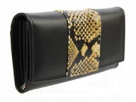 Portfele - Portfel Damski PolskaGalanteria Z Wstawką Długi Suwak Skóra Naturalna CZARNY WĄŻ KP D402-WST RFID - miniaturka - grafika 1