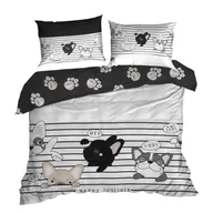 Pościel - Pościel bawełniana KID 140x200 Design91 biała czarna szczęśliwe pieski - miniaturka - grafika 1