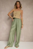 Spodnie damskie - Zielone Spodnie Palazzo High Waist z Szeroką Nogawką i Gumką w Talii Jenarielis - miniaturka - grafika 1