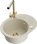 Zlewozmywaki z baterią - Mexen Kevin zlewozmywak granitowy 1-komorowy z ociekaczem i baterią kuchenną Duero, beżowy - 6517-69-671600-50 - miniaturka - grafika 1