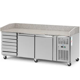 Stół chłodniczy do pizzy 2 komory 7 szuflad na kółkach 390 l 202 x 80 x 100 cm - Szafy i witryny chłodnicze - miniaturka - grafika 1