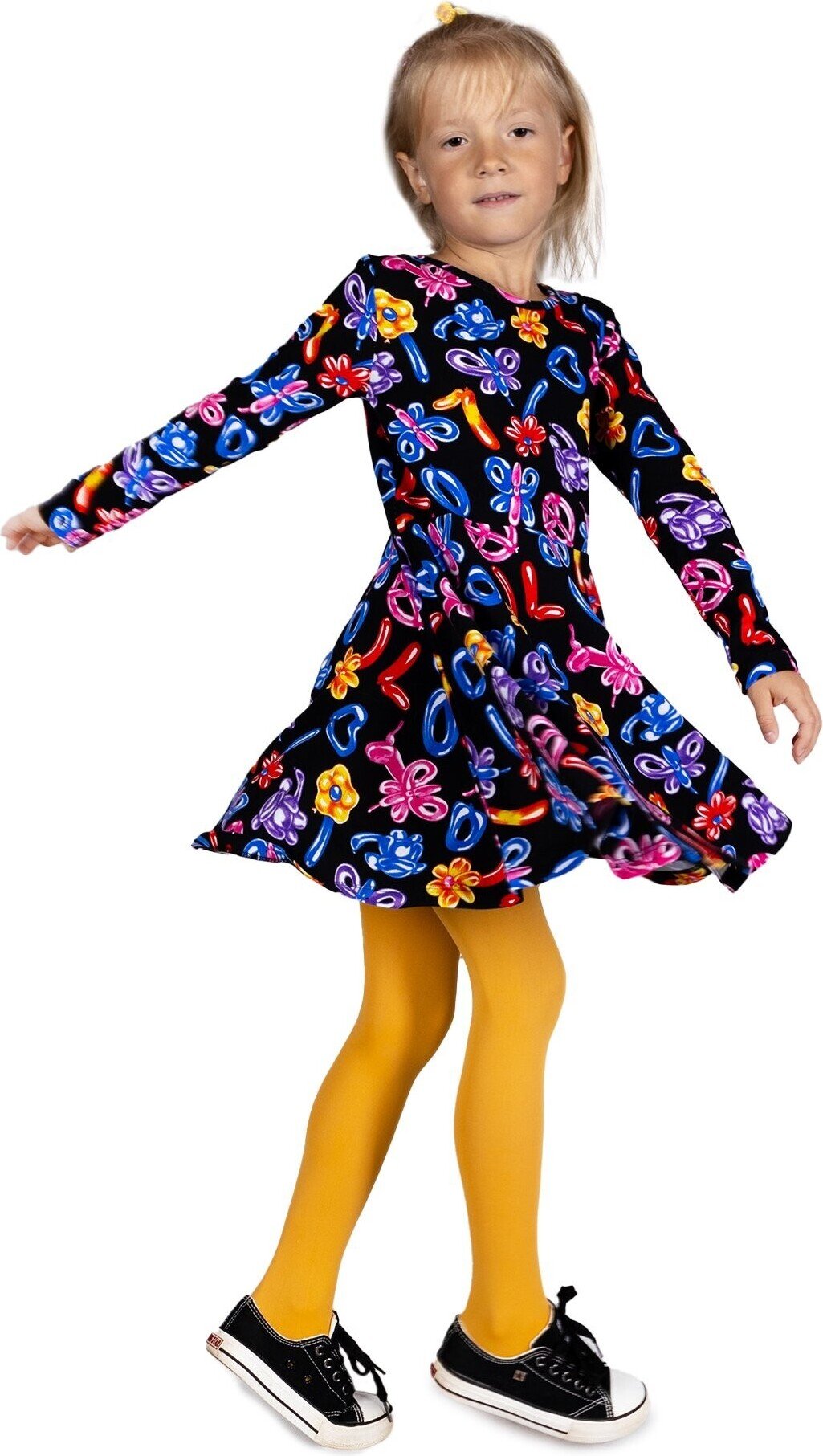 Sukienka dziewczęca rozkloszowana z długim rękawem balony 128 YOCLUB