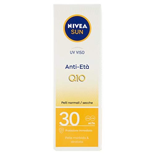 NIVEA SUN UV do twarzy przeciwstarzeniowej FP 30 w tubce 50 ml, krem przeciwzmarszczkowy z koenzymem Q10, krem do twarzy 30 do codziennego użytku, krem przeciw wgnieceniom do twarzy o działaniu