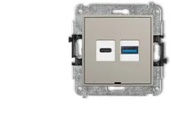 Gniazdka elektryczne - Karlik MINI Mechanizm ładowarki USB podwójnej USB C + USB A, 20W max. taupe 60MCUSBBO-8 - miniaturka - grafika 1