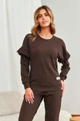 Piżamy damskie - Brązowy komplet damski z falbankami - miniaturka - grafika 1