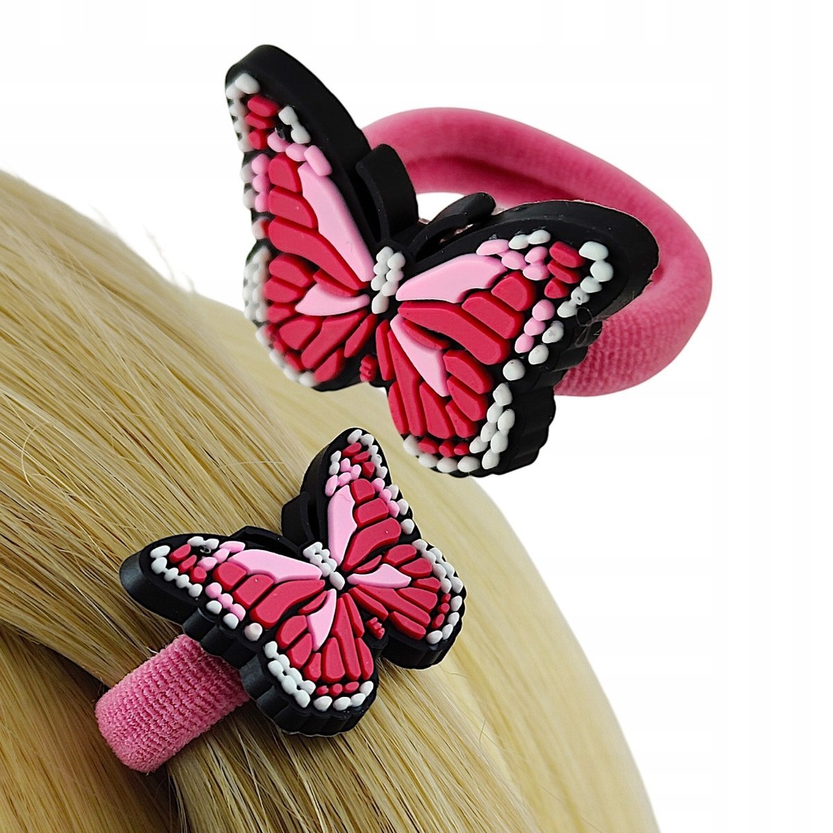 Gumki do włosów Motylki Kolorowe dla dzieci frotki mocne różowe