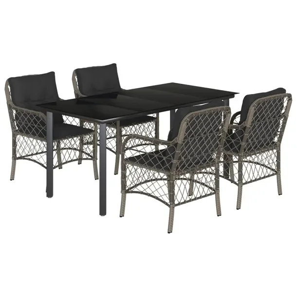 Zestaw mebli ogrodowych z rattanem PE, czarny stół 160x80x74 cm, 4 szare