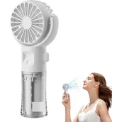 Wentylatory - Przenośny wentylator z mgiełką Akumulatorowy wentylator ręczny – 4 prędkości Przenośna lodówka turystyczna, plecakowa, biała - miniaturka - grafika 1