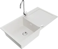 Zlewozmywaki z baterią - Mexen Leo zlewozmywak granitowy 1-komorowy z ociekaczem i baterią kuchenną Telma, biały - 6501-20-670200-00 - miniaturka - grafika 1