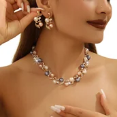 Zestawy biżuterii dla kobiet - KOMPLET BIŻUTERII DAMSKIEJ POZŁACANY PERŁY Z CYRKONIAMI - miniaturka - grafika 1