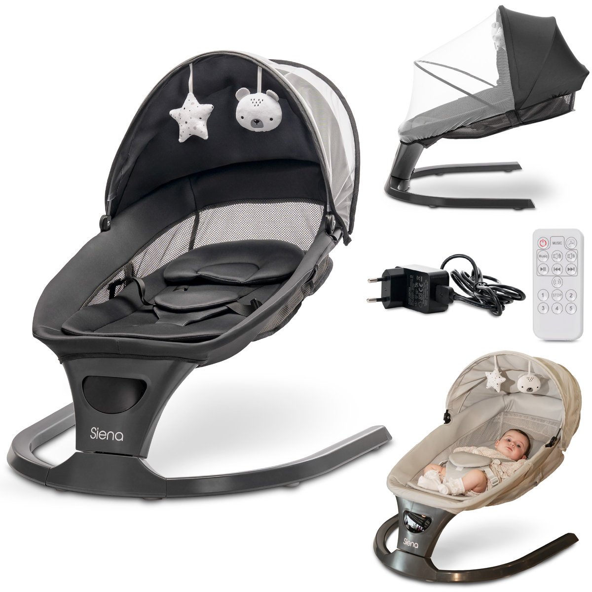 LEŻACZEK BUJACZEK ELEKTRYCZNY NA PILOTA BLUETOOTH LORELLI SIENNA GRAPHITE