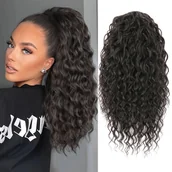 Pozostałe akcesoria fryzjerskie - TEMU Warkocz syntetyczny Saisity Curly Wave z przedłużeniem kucyka - 14 cali, zapięcie na sznurek, odpowiedni do czarnych włosów - miniaturka - grafika 1