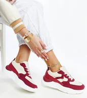 Sneakersy damskie - Beżowo-czerwone sneakersy na platformie Nereida-40 - miniaturka - grafika 1