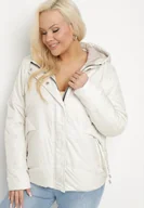 Kurtki damskie - Jasnobeżowa Kurtka Pikowana z Kapturem Karbia - miniaturka - grafika 1
