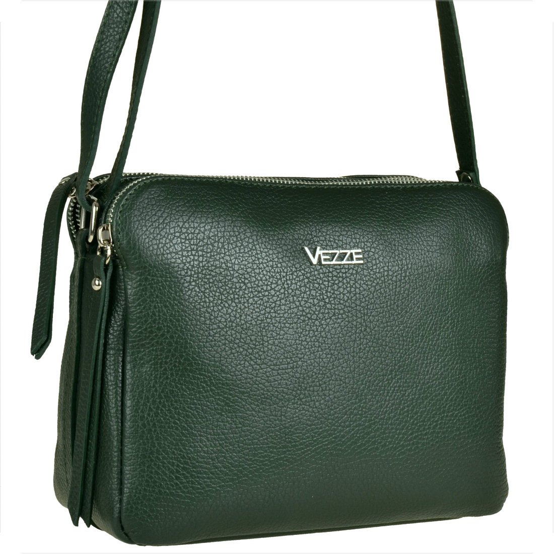 Modna skórzana zieleń butelkowa listonoszka VEZZE