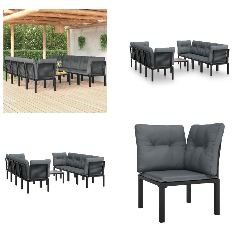 vidaXL 9-częściowy zestaw wypoczynkowy do ogrodu z czarno-szarego polirattanu - Zestaw wypoczynkowy do ogrodu - Zestawy wypoczynkowe do ogrodu - Zestaw wypoczynkowy - Zestaw mebli ogrodowych