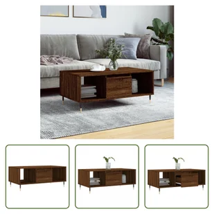 The Living Store stolik kawowy brązowy dąb 90x50x36,5 cm materiał drewnopochodny - Ławy i stoliki kawowe - miniaturka - grafika 1