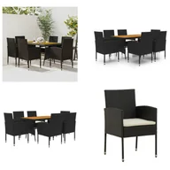 Meble ogrodowe - vidaXL 7-częściowy ogrodowy zestaw jadalniany z czarnego rattanu - ogrodowy zestaw jadalniany - ogrodowy zestaw jadalniany - zestaw jadalniany na taras - zestaw jadalniany na zewnątrz - miniaturka - grafika 1