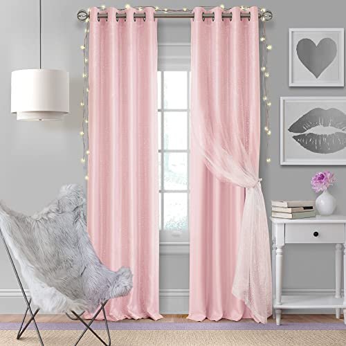Elrene Home Fashions Aurora Zasłona zaciemniająca dla dzieci, miękka, różowa, 132 x 160 cm, poliester, 132 x 160 cm (szer. x dł.) (1 panel)