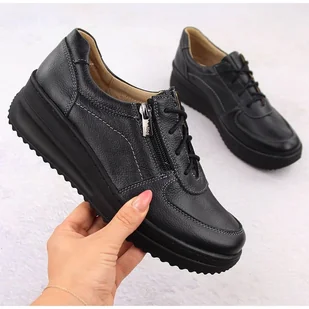 Skórzane półbuty damskie komfortowe czarne Helios 419 - Półbuty damskie - miniaturka - grafika 1