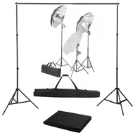 Lampy studyjne - vidaXL Lampa studyjna Fotograficzny zestaw studyjny z lampami i tłem 3055118 - miniaturka - grafika 1