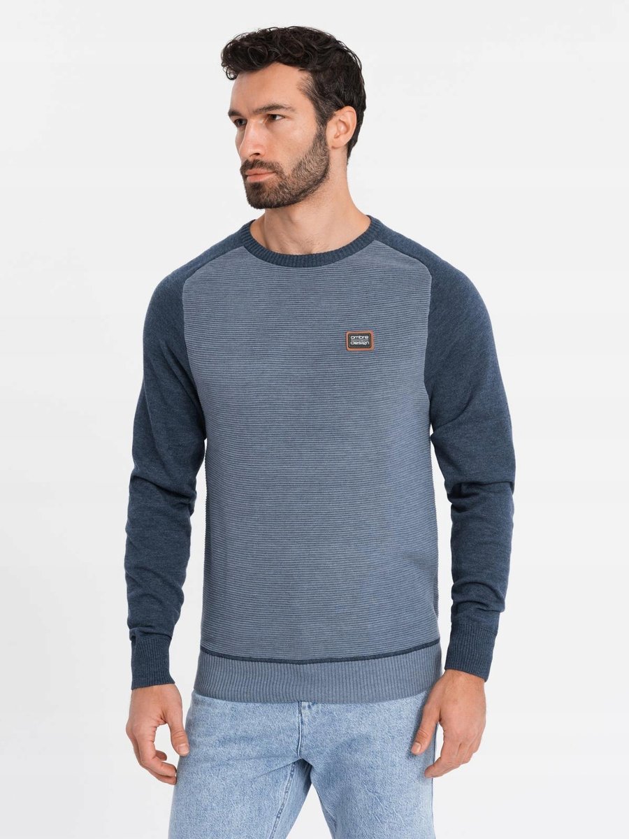 Bawełniany męski sweter raglanowe rękawy granatowy OM-SWSW-0121 V1 roz. XL