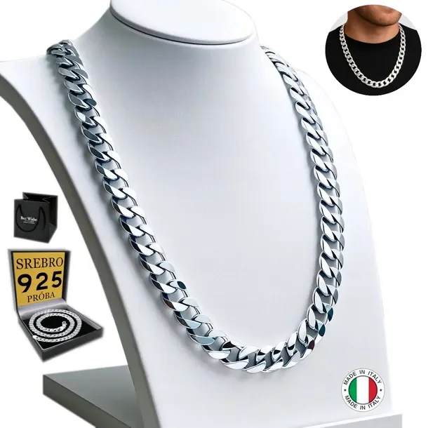 SREBRNY ŁAŃCUSZEK Męski Pancerka 7mm Łańcuch Diamentowany Pełny + GRATIS