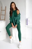 Bluzy sportowe damskie - Komplet 3 częściowy Dresowy: Bluza Oversize, Top Legginsy Prążkowane ZIELEŃ - miniaturka - grafika 1