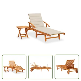 The Living Store Ogrodowy leżak ze stolikiem i poduszką - lite drewno akacjowe - Leżak - Leżaki ogrodowe The Living Store Ogrodowy leżak ze stolikiem i poduszką - lite drewno akacjowe - Leżak - Leżaki ogrodowe - miniaturka - grafika 1
