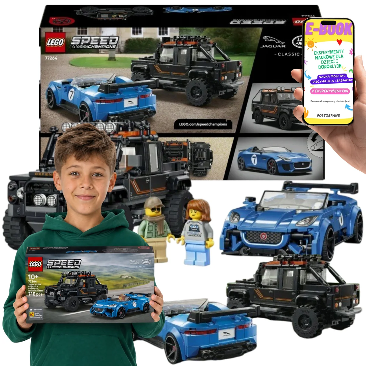 LEGO SPEED CHAMPIONS Jaguar Project 7 i Land Rover Defender dla dziecka 10 11 12 lat 77264 740 el.