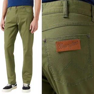 Wrangler GREENSBORO Olive ZIELONE BAWEŁNIANE MATERIAŁOWE SPODNIE W34 L32 - Spodnie męskie - miniaturka - grafika 1