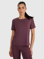 Koszulki sportowe damskie - 4F Koszulka treningowa regular szybkoschnąca damska - brązowa L - miniaturka - grafika 1