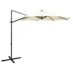 Parasol wiszący z lampkami LED i słupkiem, 300 cm, piaskowy - Parasole ogrodowe - miniaturka - grafika 1