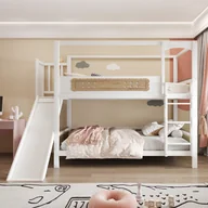 Łóżka dla dzieci i młodzieży - Łóżko piętrowe dziecięce 90x200 cm - z barierkami bezpieczeństwa - ze zjeżdżalnią - biały + kolor naturalny (materac nie jest wliczony w cenę) - miniaturka - grafika 1