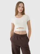 Koszulki i topy damskie - 4F T-shirt crop top gładki damski - biały S - miniaturka - grafika 1