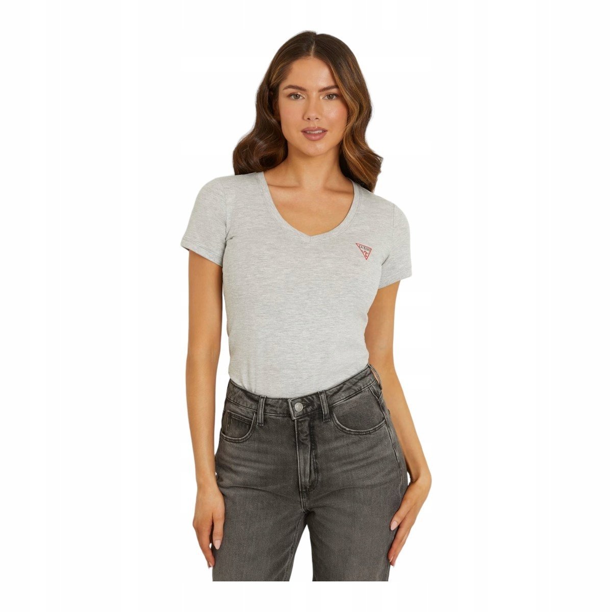 GUESS KOSZULKA DAMSKA T-SHIRT SS VN MINI TRIANGLE TEE SZARA r.XL
