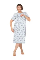 Bielizna nocna - KOSZULA NOCNA DAMSKA 2XL KRÓTKI RĘKAW BAWEŁNIANA ROZPINANA NIEBIESKA - miniaturka - grafika 1