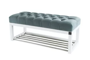 Ławka na buty 55cm EMRAWOOD drewno lite kolor biały siedzisko pikowane kolor popiel - Ławki do przedpokoju Ławka na buty 55cm EMRAWOOD drewno lite kolor biały siedzisko pikowane kolor popiel - Ławki do przedpokoju - miniaturka - grafika 1