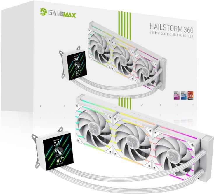 Chłodzenie wodne GameMax Gamemax CPU Liquid Cooler HAILSTORM 360 LCD WH White Intel, AMD