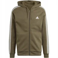 Swetry męskie - Bluza męska adidas Essentials Fleece 3-Stripes Full-Zip zielona IJ6492 S - miniaturka - grafika 1