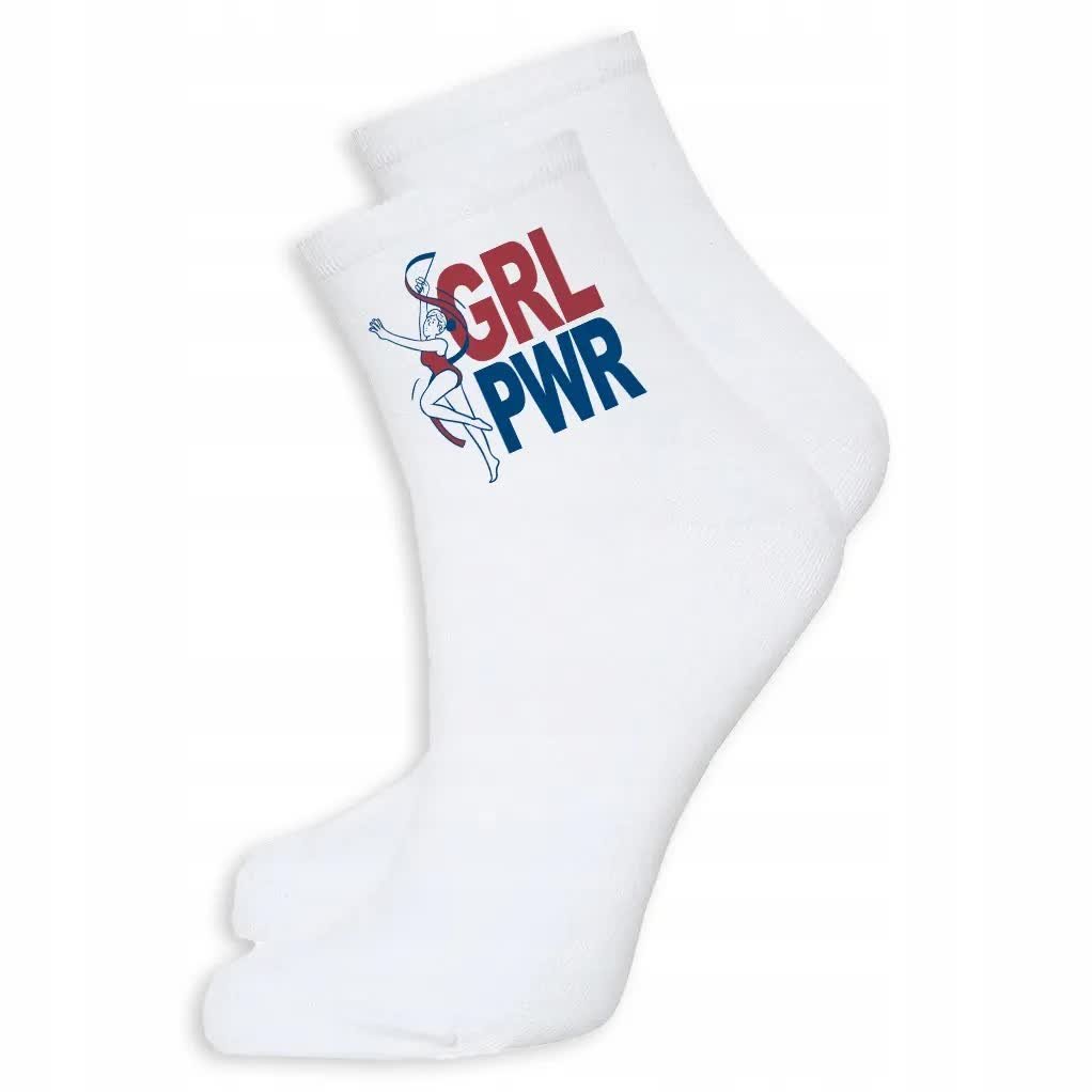 SKARPETKI BAWEŁNIANE BIAŁE 39-45 NA PREZENT GIRL POWER NA TRENING WZORY