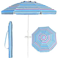 Parasole ogrodowe - Parasol Plażowy D199xH173CM – Odchylana Głowica z Uchwytem na Kubek/Daszek/Torba/Odchylana Krawędź – 8 Żeber – Spiralna Końcówka – Jasnoniebieski - miniaturka - grafika 1