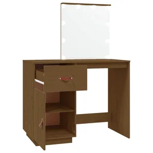 Lumarko Toaletka z LED, miodowy brąz, 95x50x133,5 cm, drewno sosnowe - Toaletki - miniaturka - grafika 9