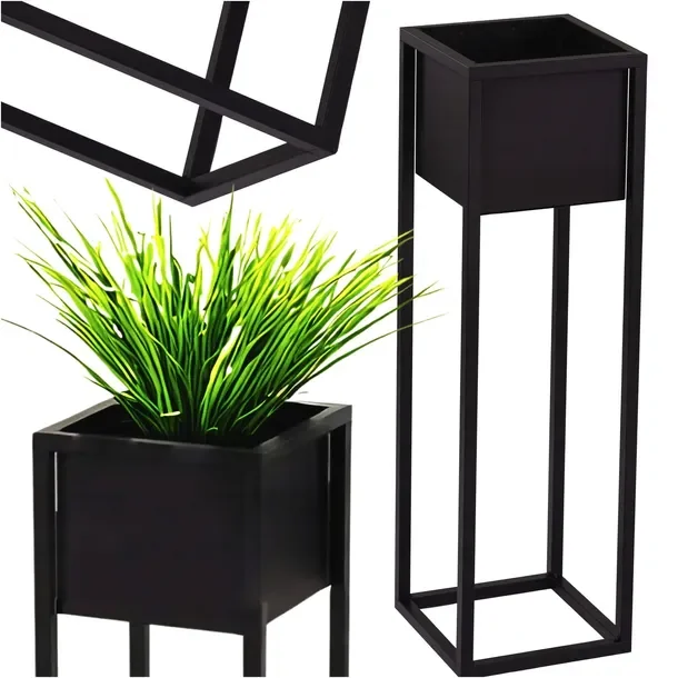 Kwietnik Metalowy Stojący Stojak Na Kwiaty Czarny 70cm Loft Produkt Polski