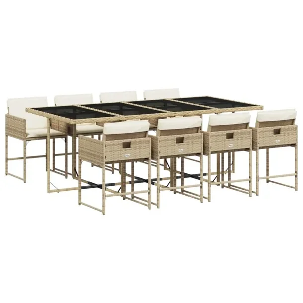 Zestaw Mebli Ogrodowych Rattan PE Beżowy 220x106x73 cm, Szklany Blat Czarn